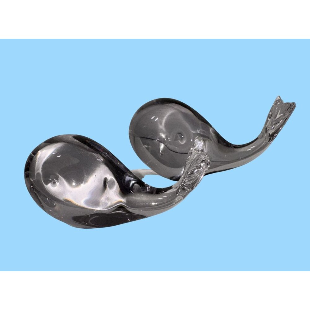 2 Lindstrom Sweden Glass Whale Figurines Paperweight 6" 4" - Picture 4 of 7